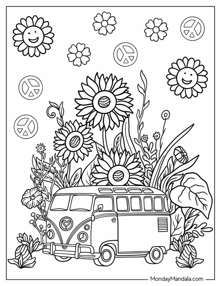20 Hippie Coloring Pages Free PDF Printables Worksheets Library