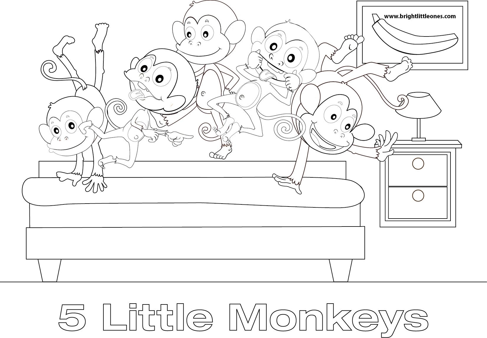 5 Little Monkeys Coloring Page 5 Little Monkeys Coloring Page