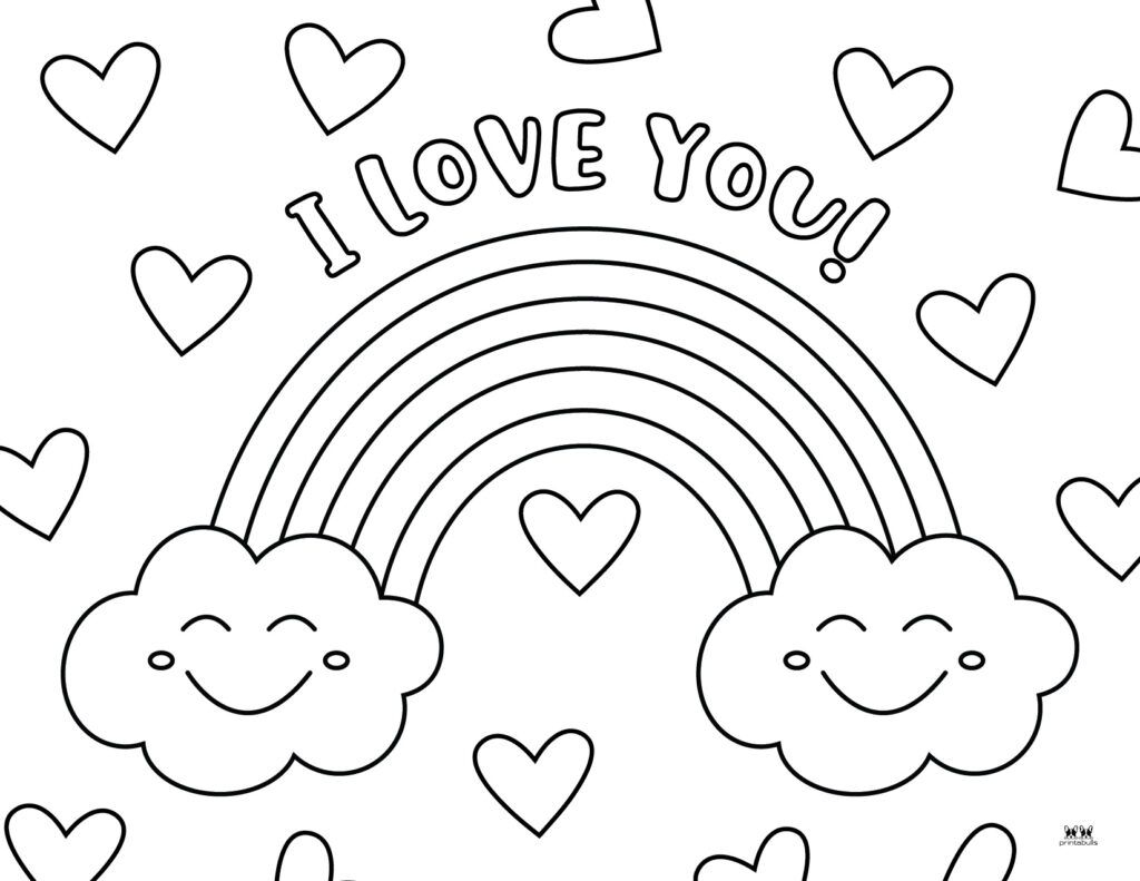 A Coloring Page With Hearts Clouds And A Rainbow That Says I Love You A Coloring Page With Hearts Clouds And A Rainbow That Says I Love You