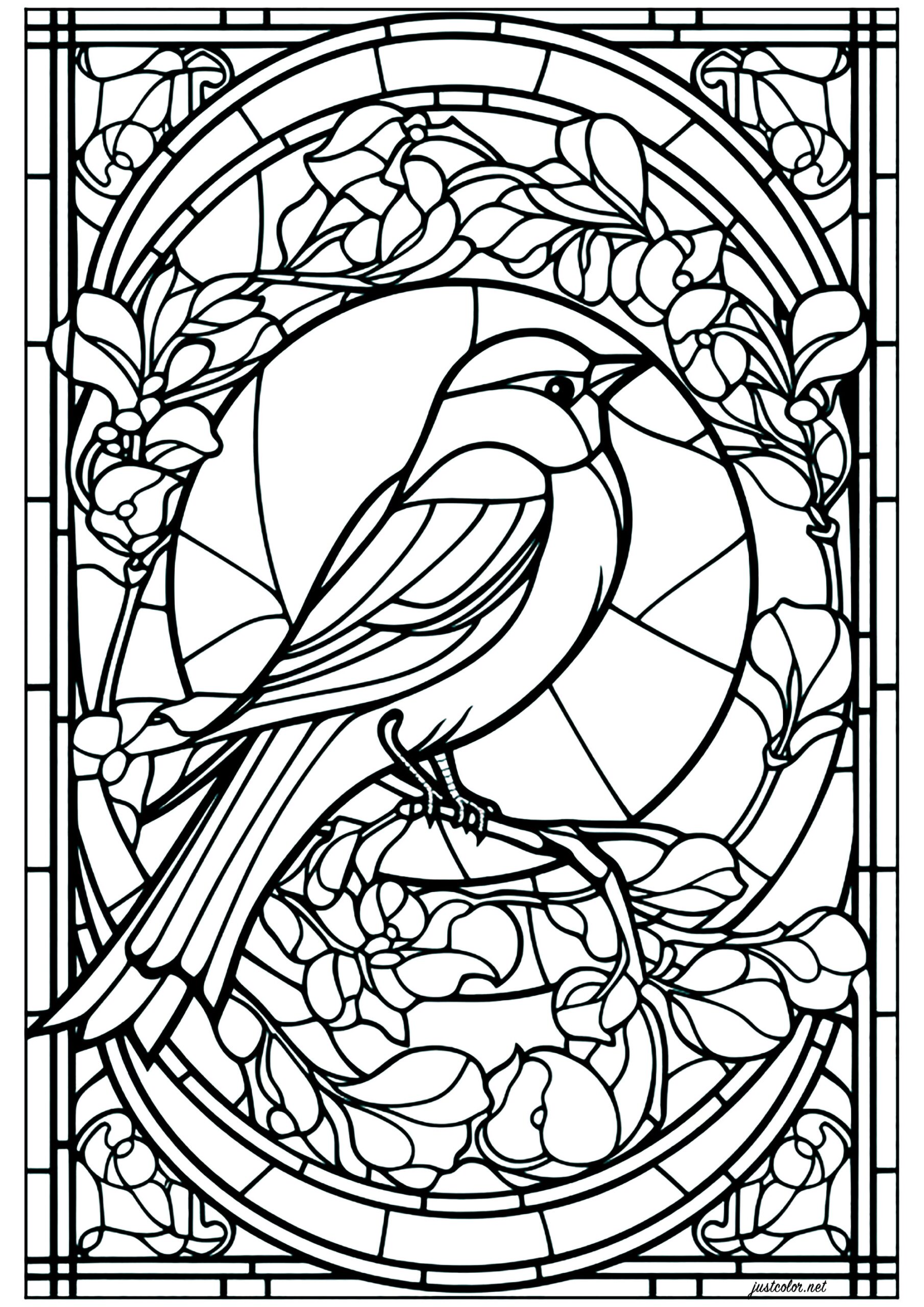 A Little Bird In A Window Stained Glass Coloring Pages For Adults A Little Bird In A Window Stained Glass Coloring Pages For Adults