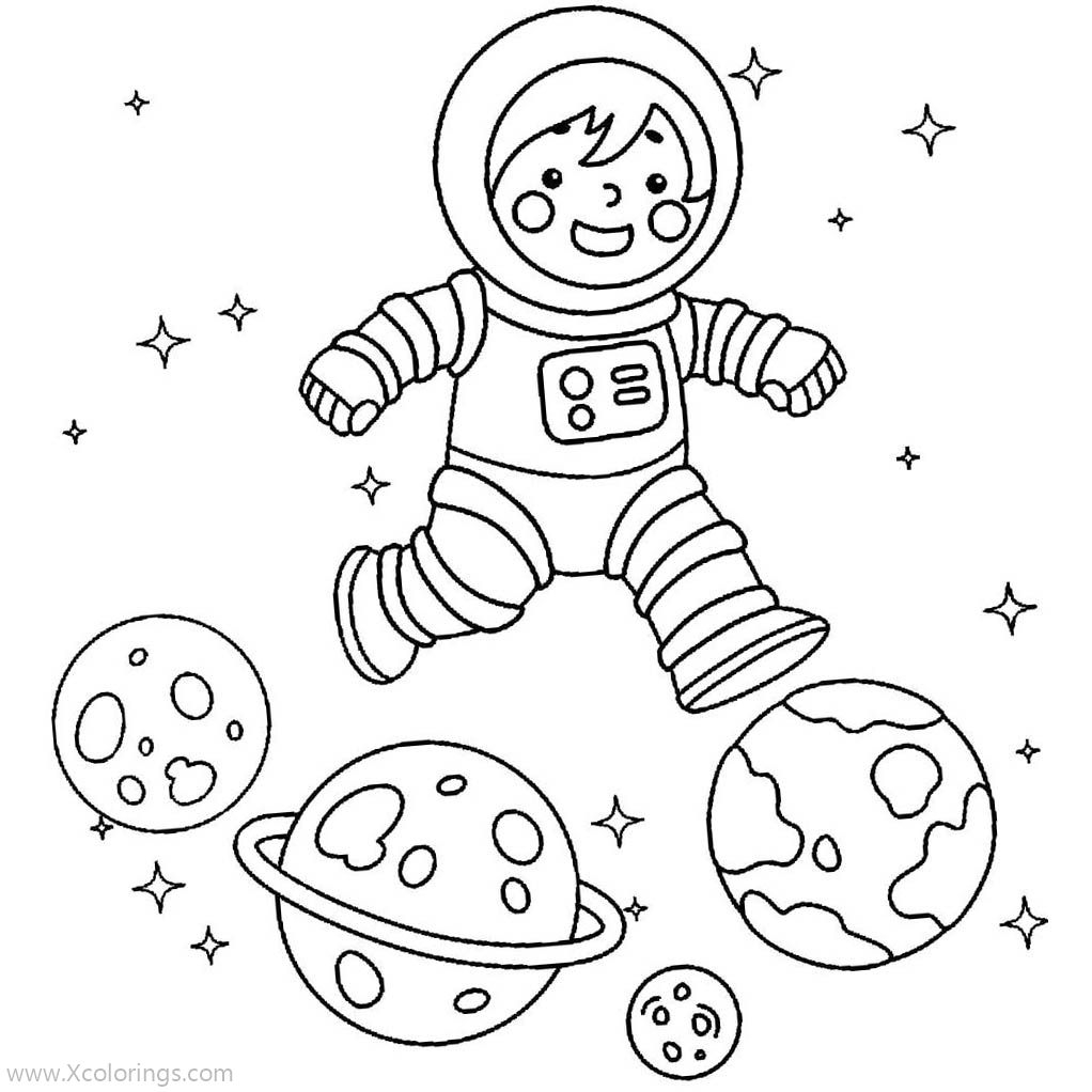 Astronaut And Planets Coloring Pages XColorings