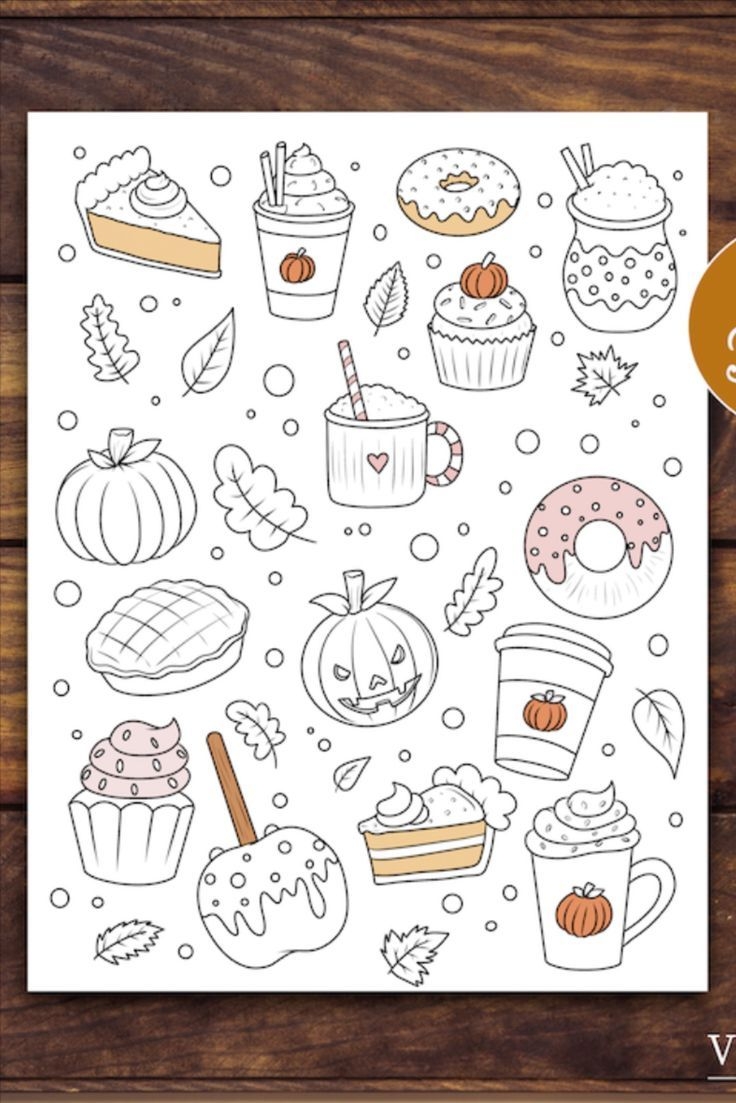 Autumn Coloring Page For Kids And Adults Thanksgiving Sweets And Treats Autumn Coloring Page For Kids And Adults Thanksgiving Sweets And Treats