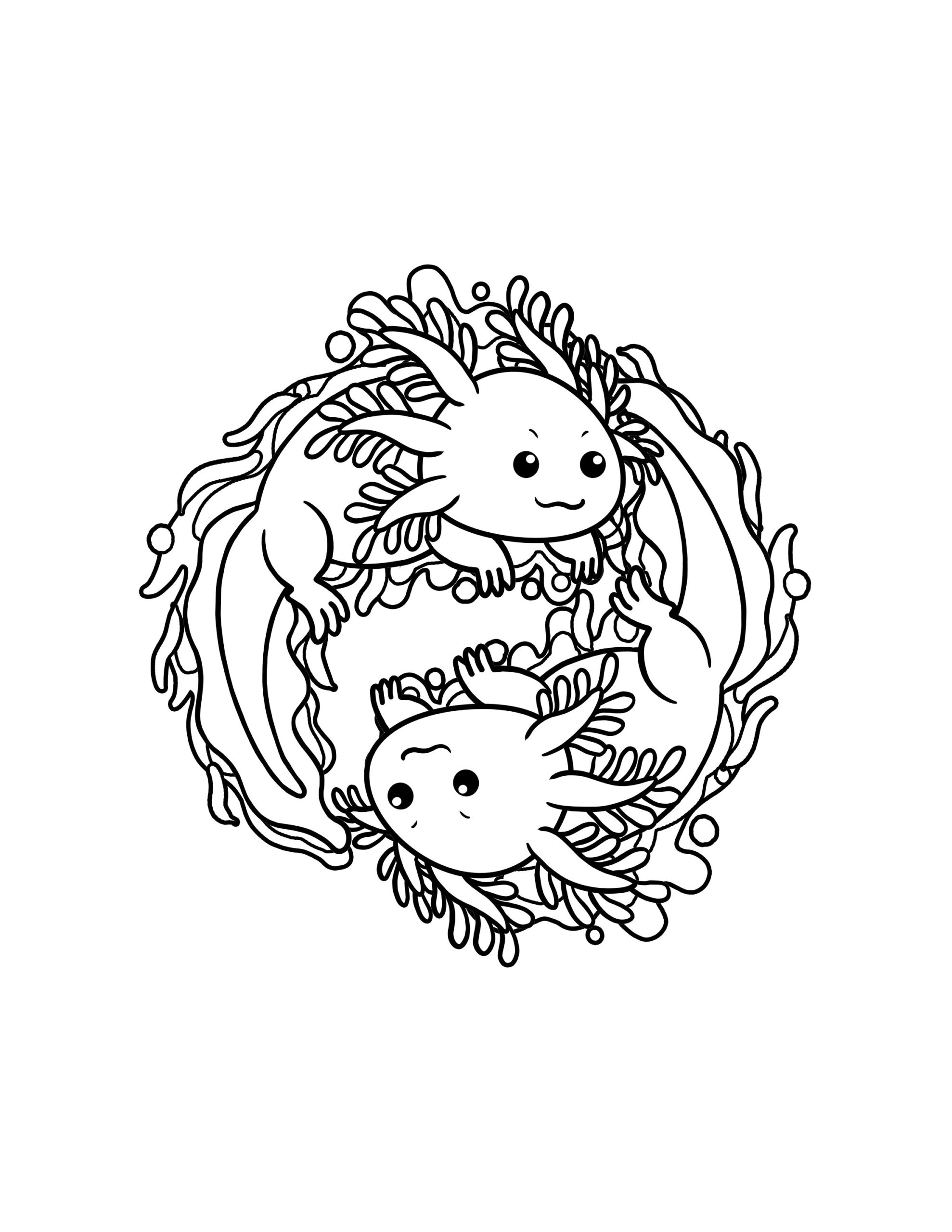 Axolotl Yinyang Cute Axolotl Coloring Page Digital Download Axolotl Yinyang Cute Axolotl Coloring Page Digital Download