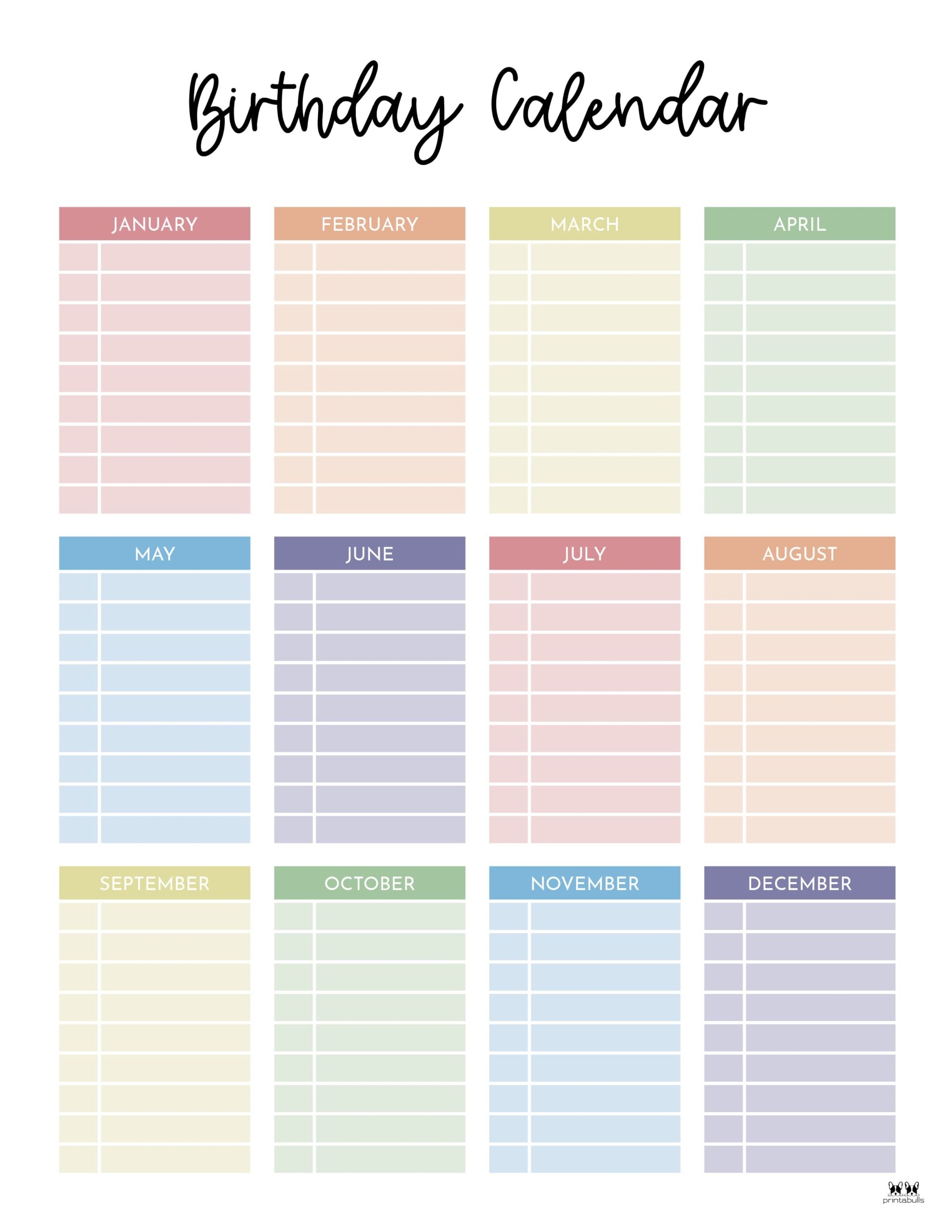 Birthday Calendars Trackers 20 FREE Printables Printabulls Birthday Calendars Trackers 20 FREE Printables Printabulls