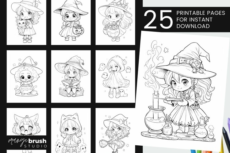 Chibi Witch Halloween Coloring Book For Kids Printable PDF Chibi Witch Halloween Coloring Book For Kids Printable PDF