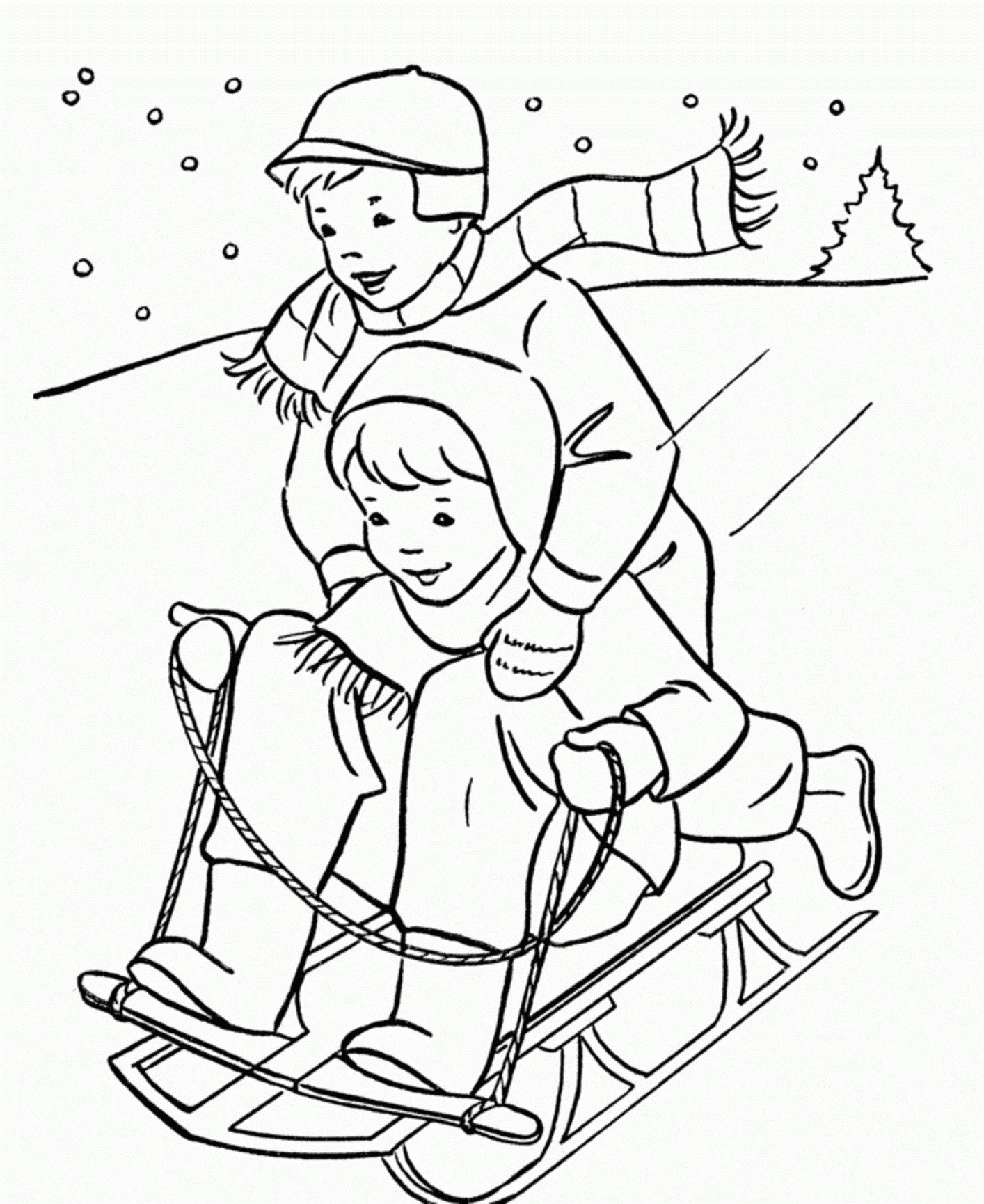 Children Playing In The Snow Colouring Pages Clip Art Library