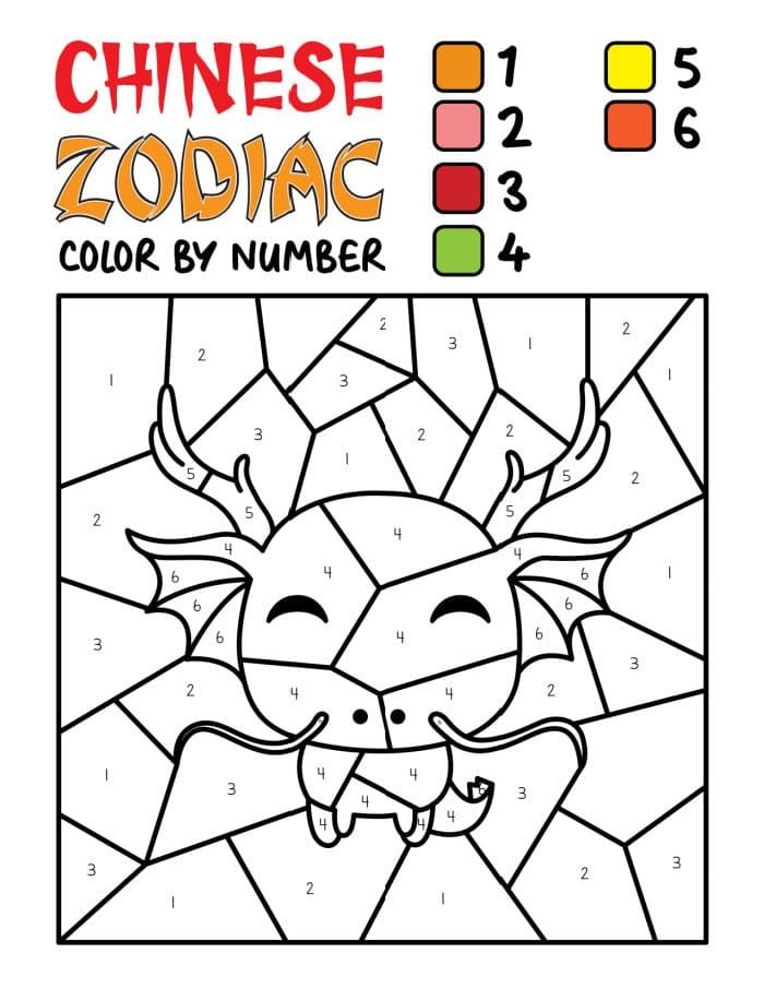 Chinese Zodiac Color By Number Coloring Page With The Image Of A Dragon Chinese Zodiac Color By Number Coloring Page With The Image Of A Dragon