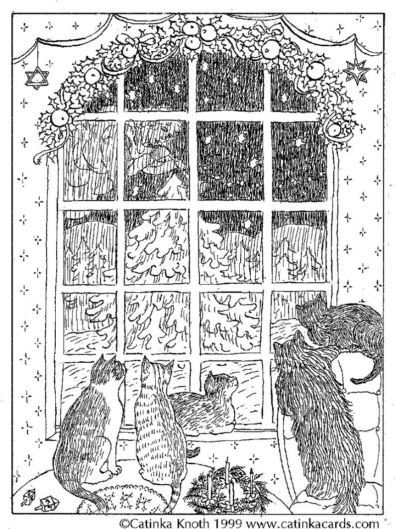 Christmas Angels Animals Cats Poems Coloring Book Pages Ink Etsy Christmas Angels Animals Cats Poems Coloring Book Pages Ink Etsy