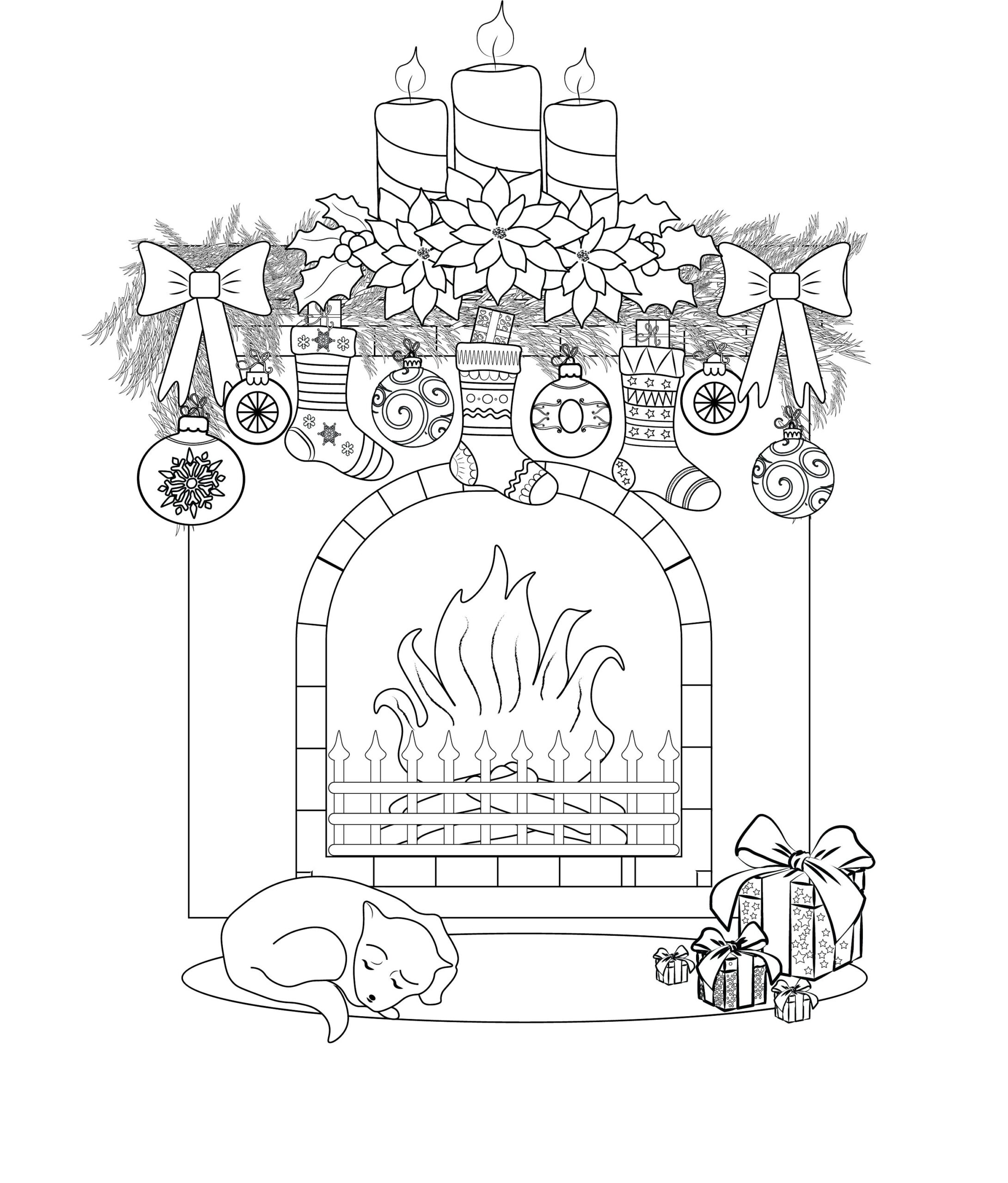 Christmas Fireplace Coloring Page Christmas Fireplace Coloring Page