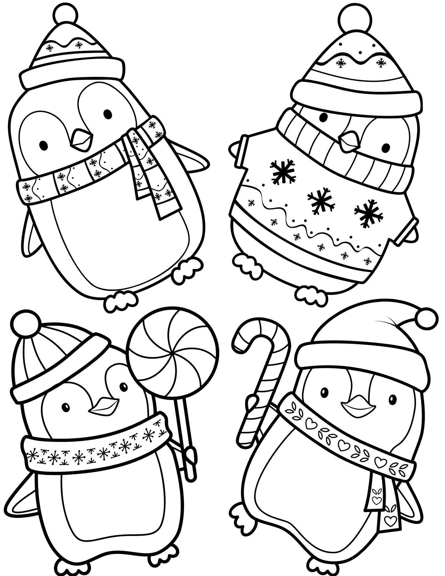 Christmas Penguins Printable Coloring Page Etsy Penguin Coloring