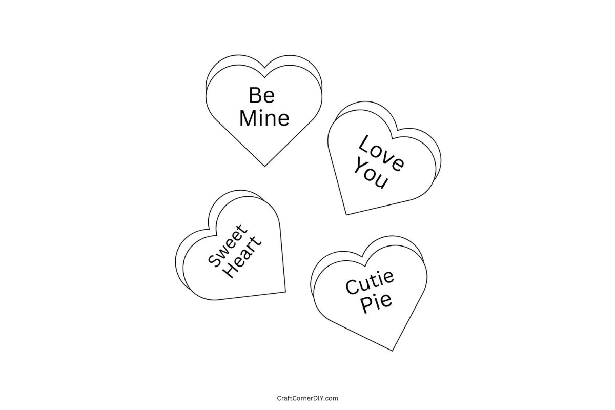 Conversation Hearts Coloring Pages