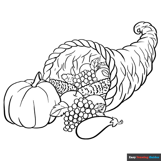 Cornucopia Coloring Page Easy Drawing Guides Cornucopia Coloring Page Easy Drawing Guides