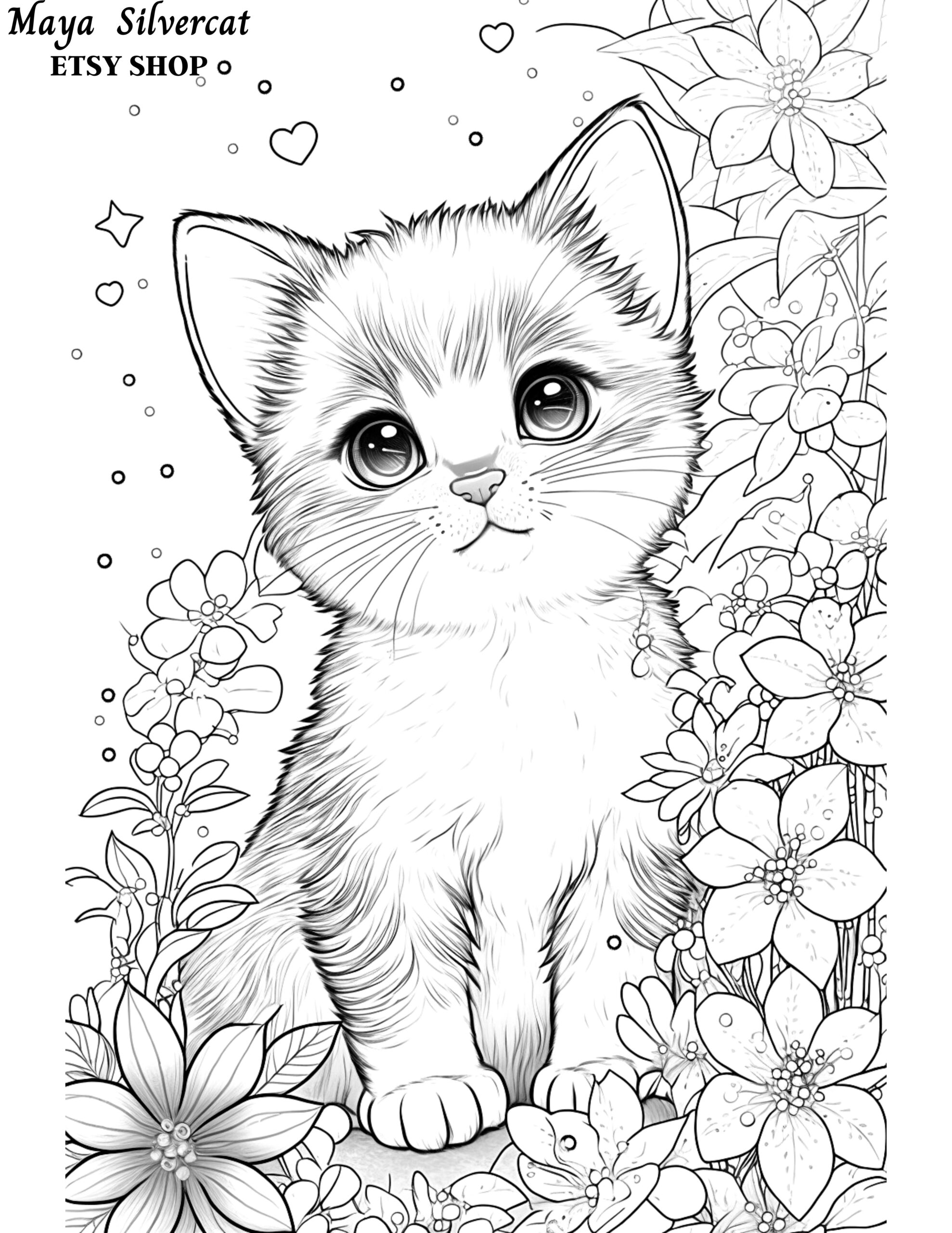 Cute Cat Flowers 1 Free Coloring Page For Adults And Kids Puppy