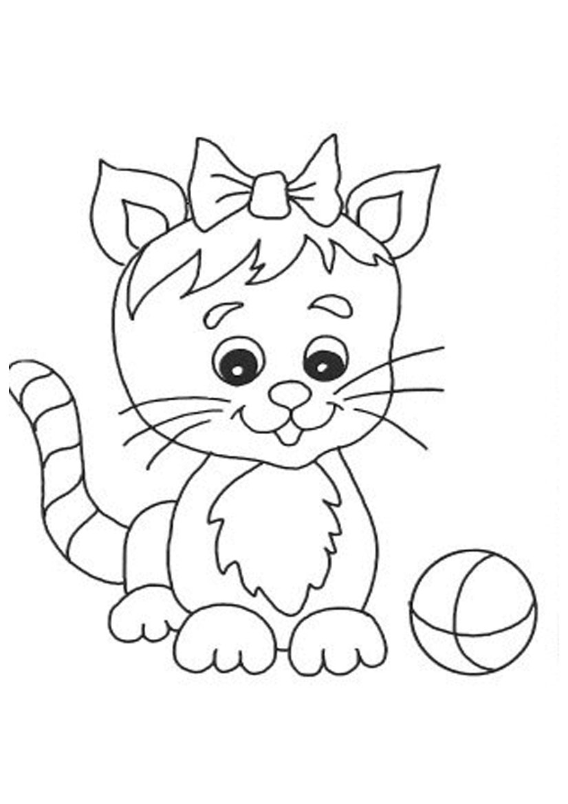 Cute Cat With Ball Coloring
