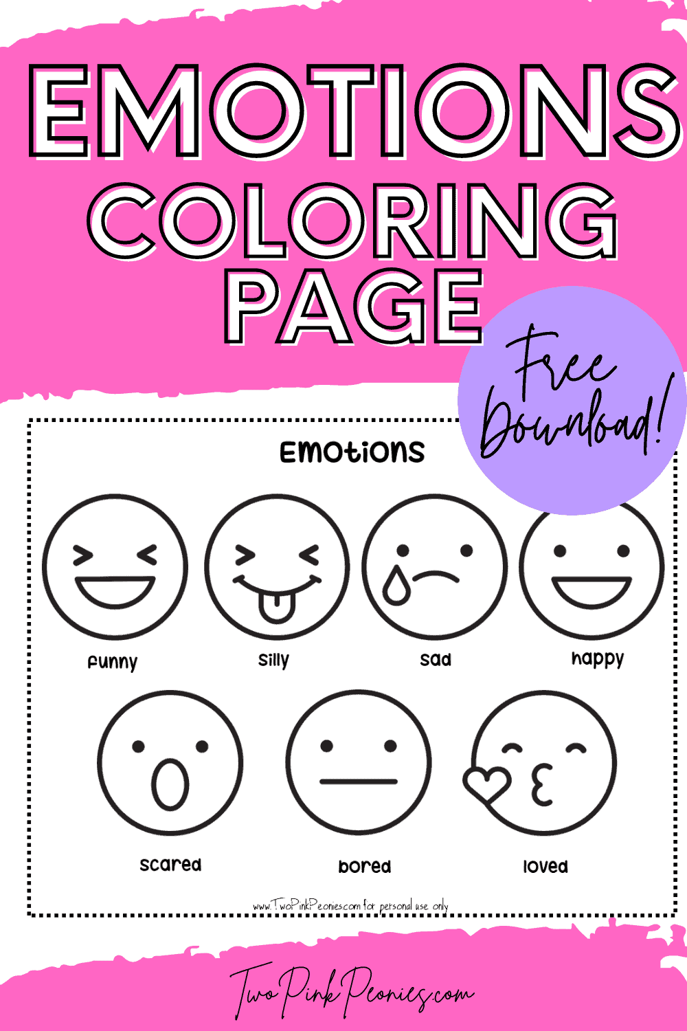 Emotions Coloring Page Instant Download Two Pink Peonies Emotions Coloring Page Instant Download Two Pink Peonies