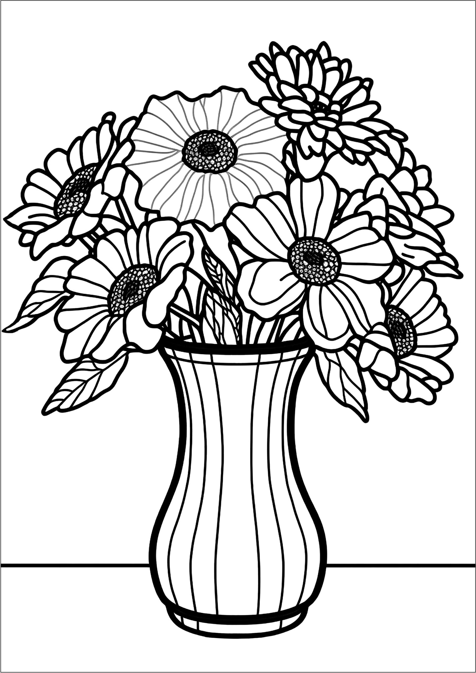 Flowers In A Vase Flowers Kids Coloring Pages