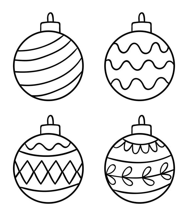 Four Christmas Ornaments With Black And White Lines Four Christmas Ornaments With Black And White Lines