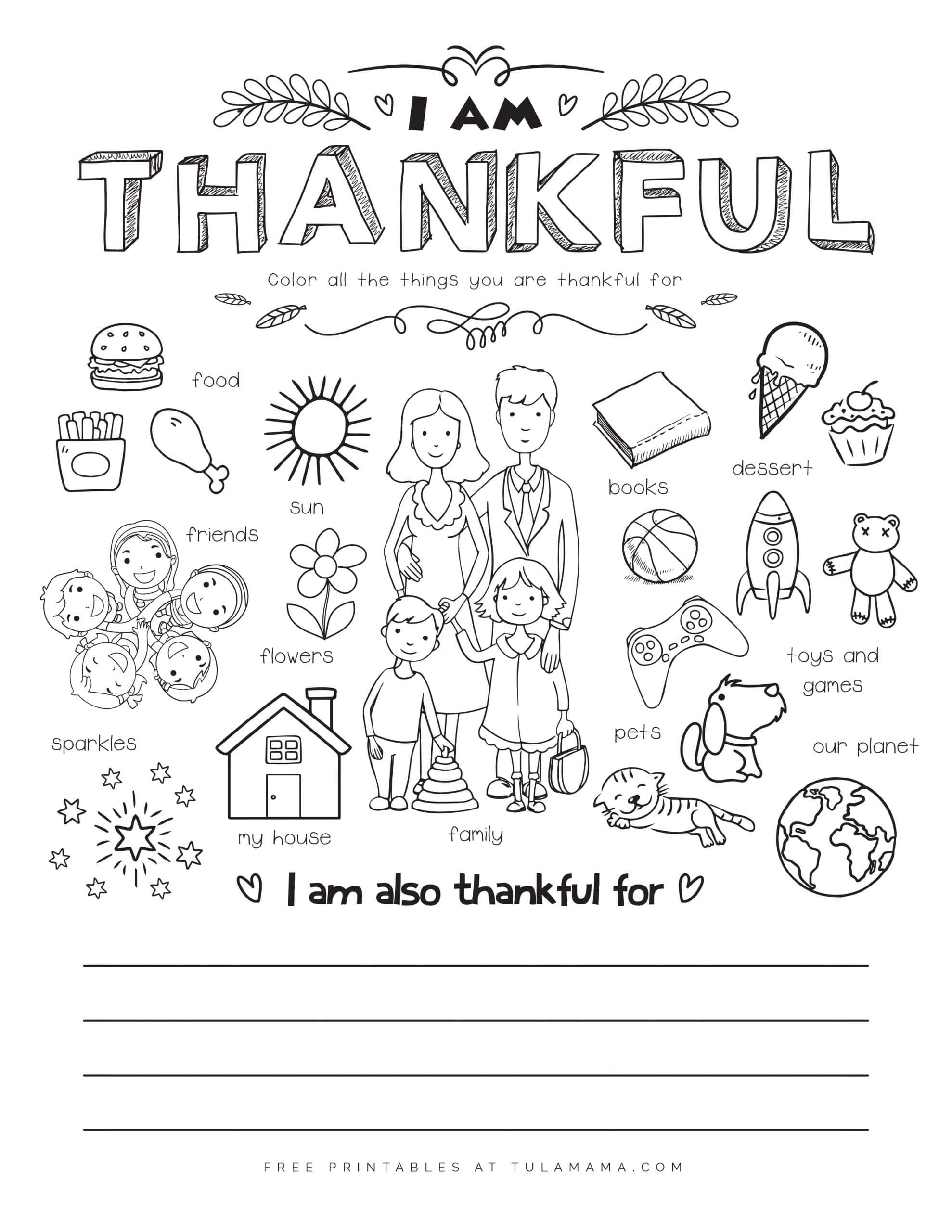 Free Printable I Am Thankful For Worksheet Thanksgiving Worksheets