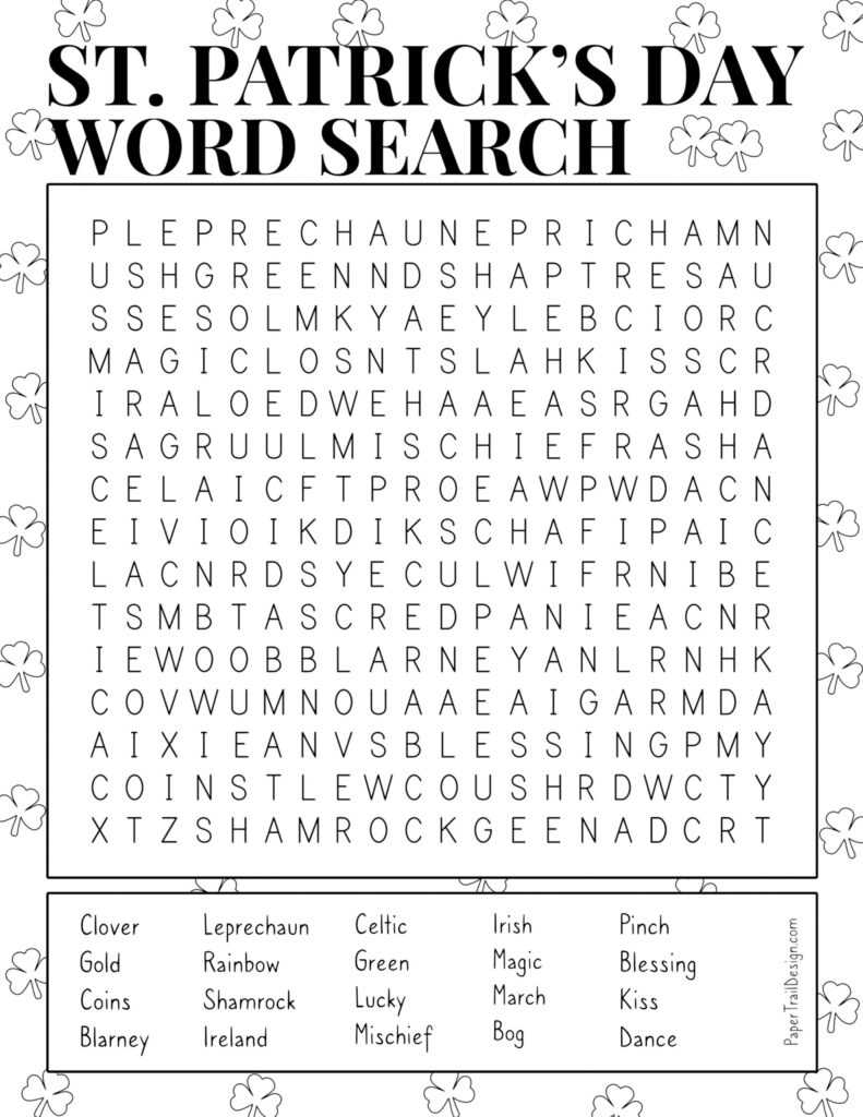 Free Printable St Patrick S Day Word Search Paper Trail Design Free Printable St Patrick S Day Word Search Paper Trail Design