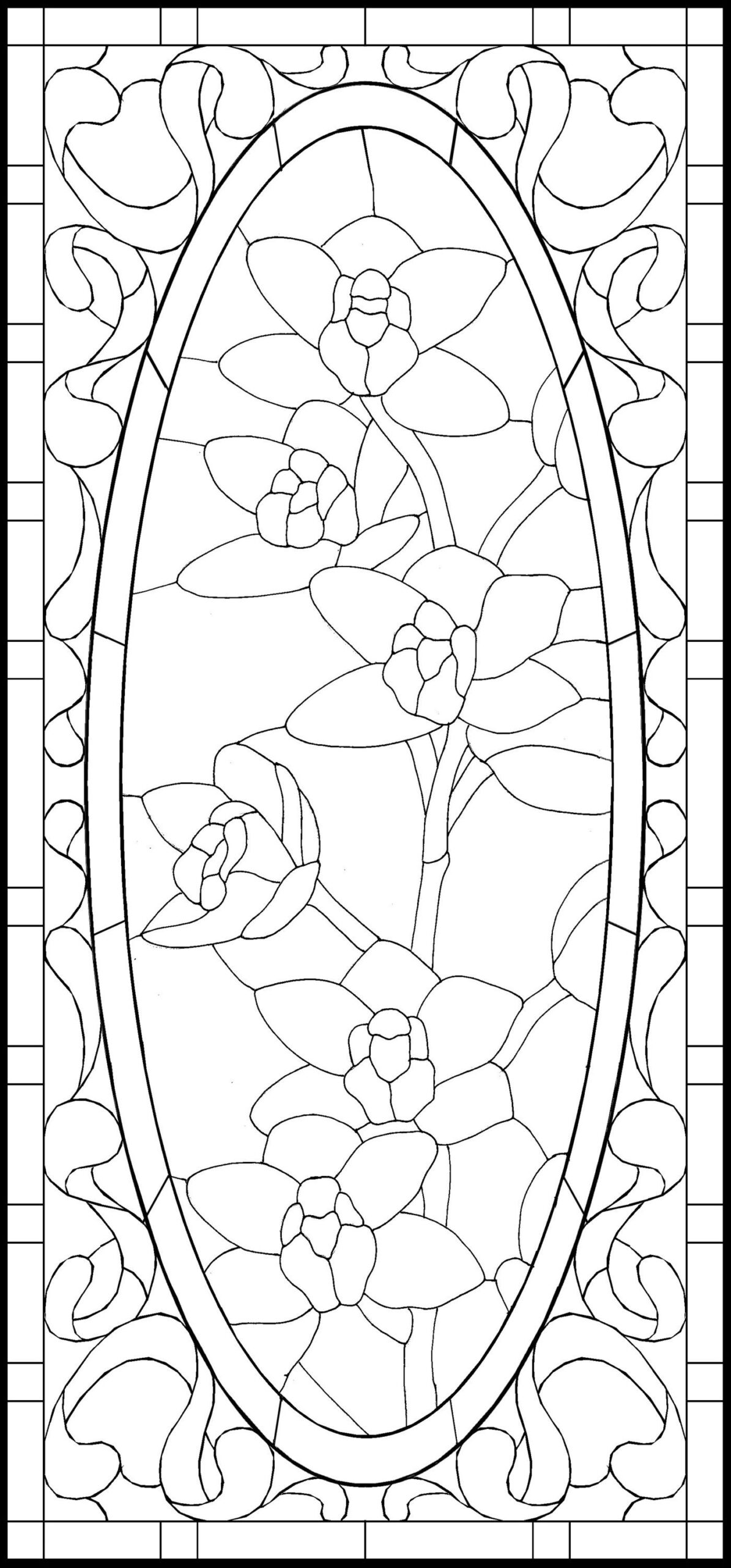 Free Stained Glass Mosaic Pattern With Flowers