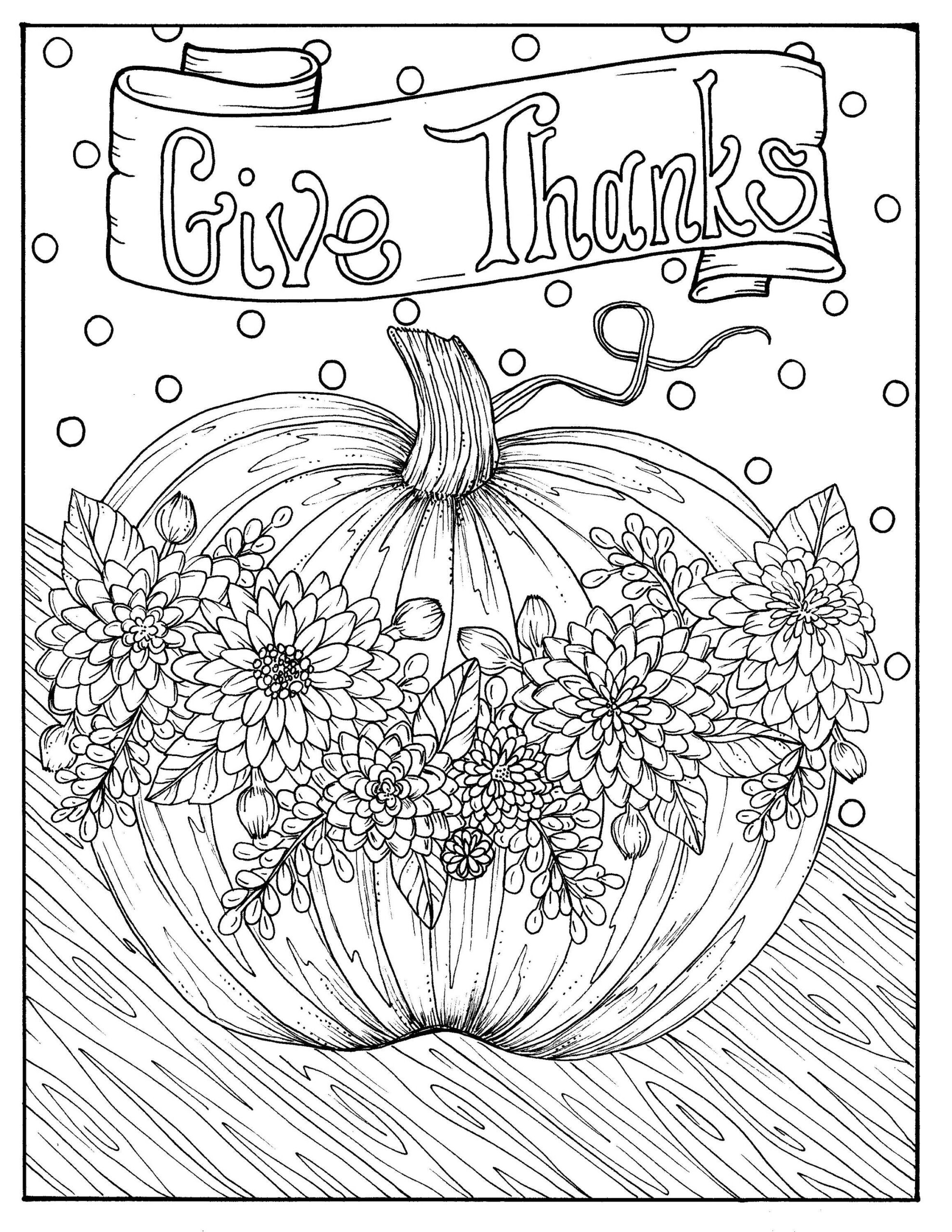 Give Thanks Digital Coloring Page Thanksgiving Harvest Holiday