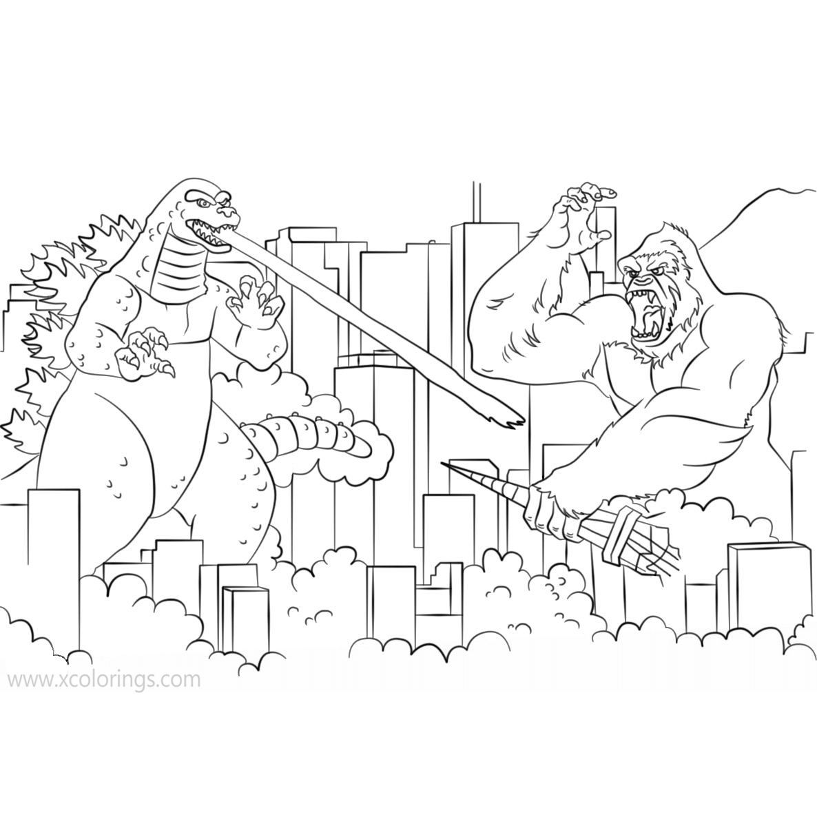 Godzilla Vs Kong Coloring Pages Clipart XColorings Godzilla Vs Kong Coloring Pages Clipart XColorings