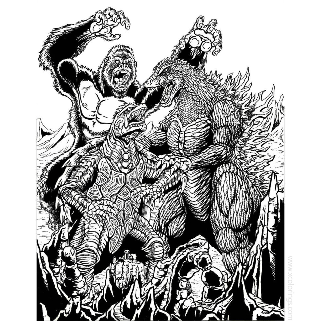 Godzilla Vs Kong Fighting Coloring Pages XColorings Godzilla Vs Kong Fighting Coloring Pages XColorings