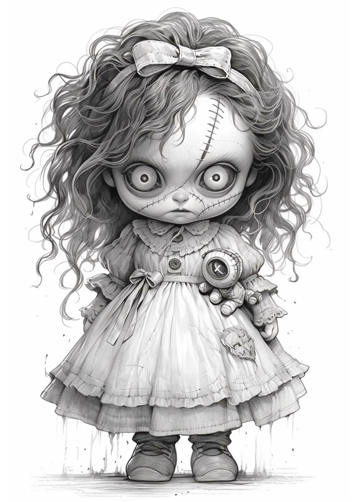 Halloween Coloring Pages Of Creepy Dolls In Grayscale Coloring Horror Halloween Coloring Pages Of Creepy Dolls In Grayscale Coloring Horror