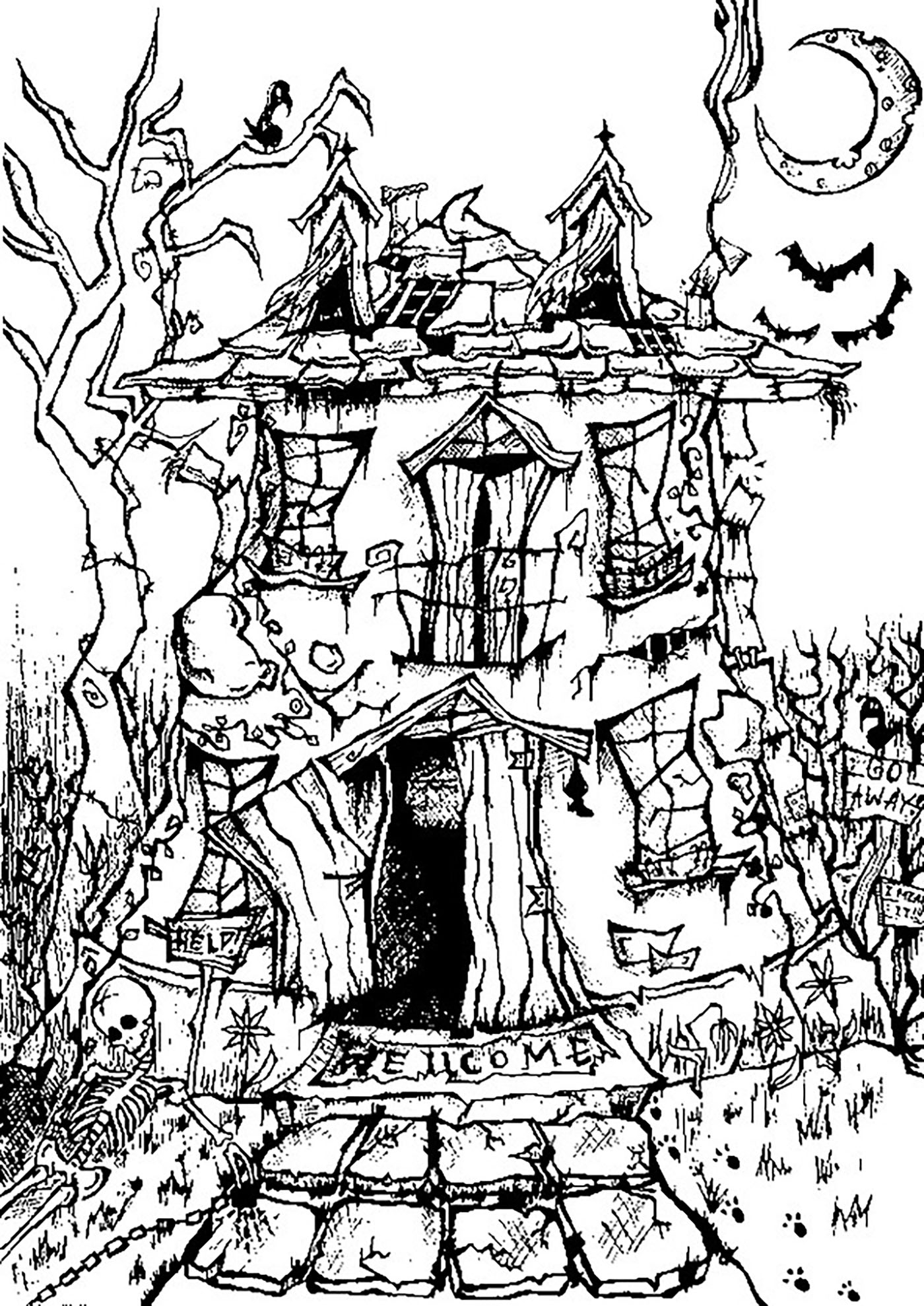 Halloween Haunted House Halloween Coloring Pages For Adults Halloween Haunted House Halloween Coloring Pages For Adults