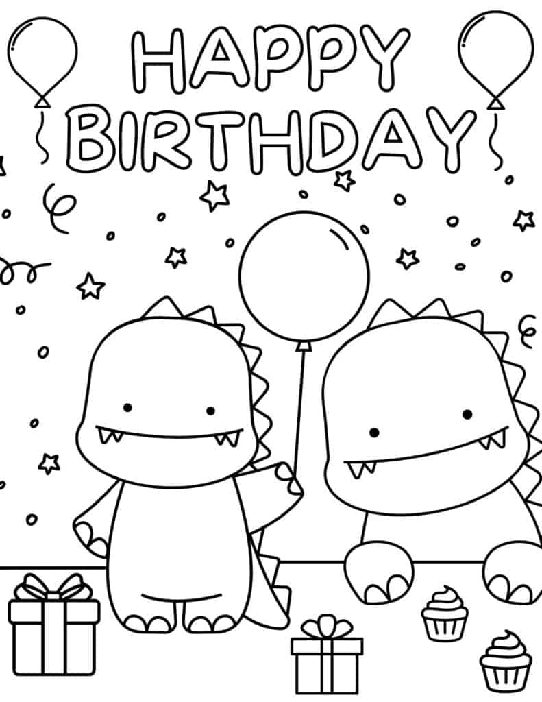 Happy Birthday Coloring Page Dinosaur Dino Party Plus Vrogue Co