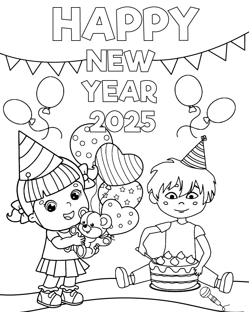 Happy New Year 2025 Coloring Page Happy New Year 2025 Coloring Page