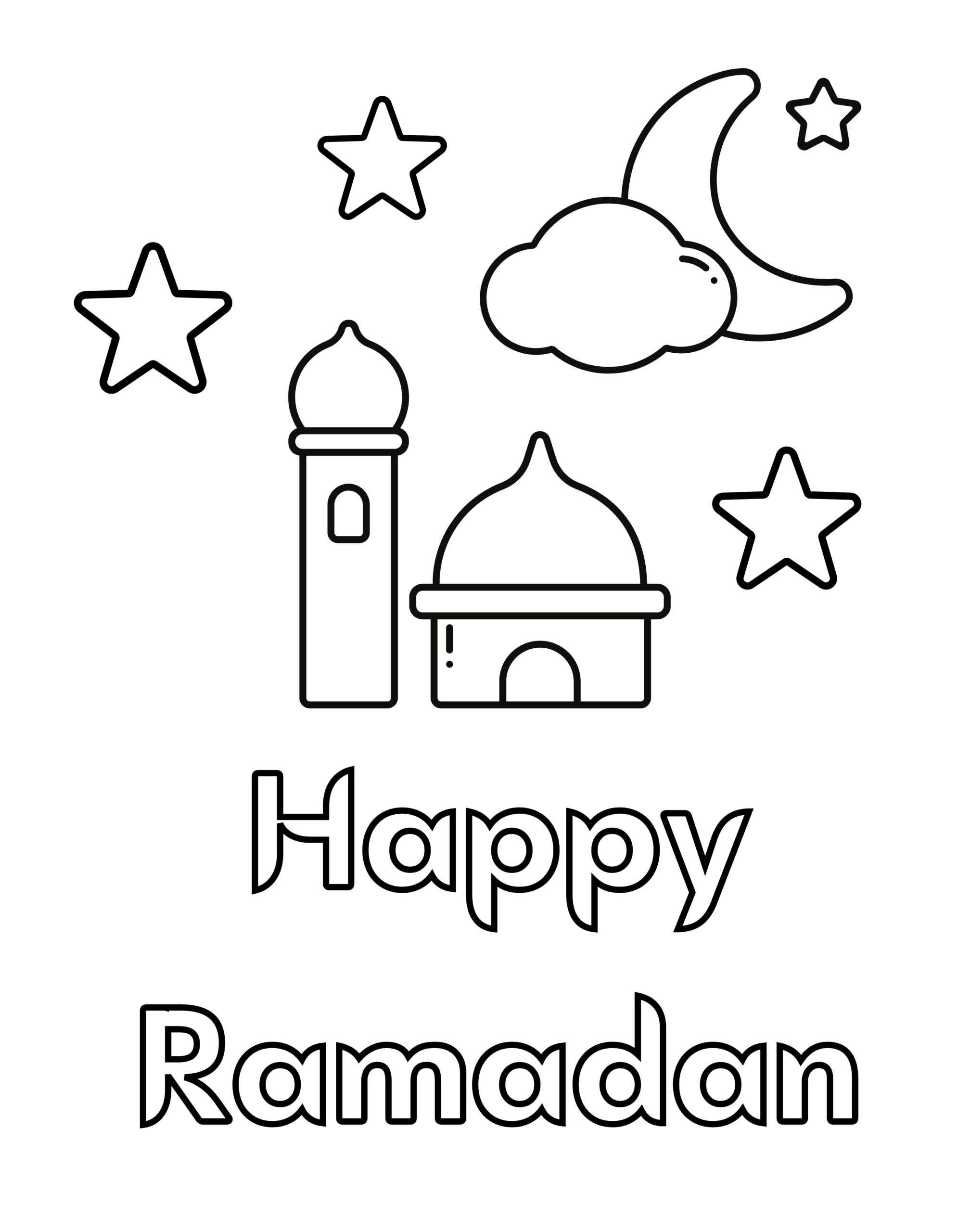 Happy Ramadan Coloring Page With Mosque And Stars Happy Ramadan Coloring Page With Mosque And Stars