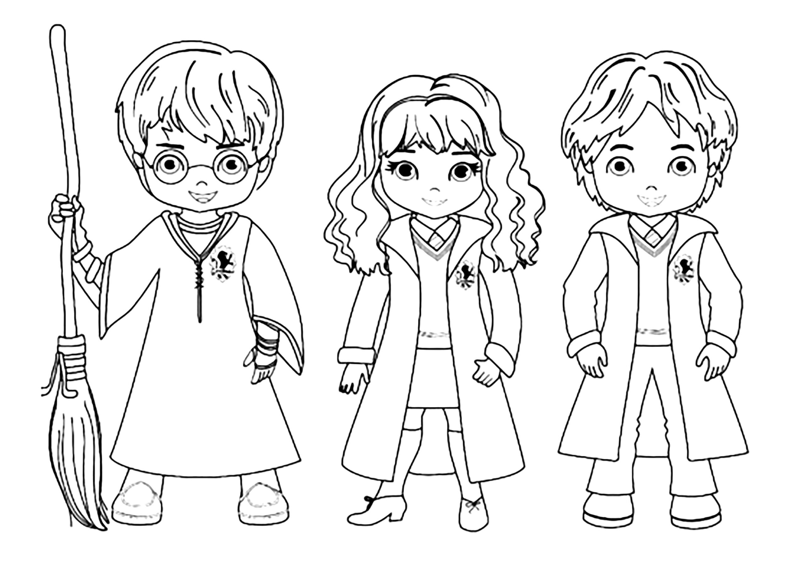Harry Ron Et Hermione Dessin S Avec Le Style Kawaii Coloriage Harry