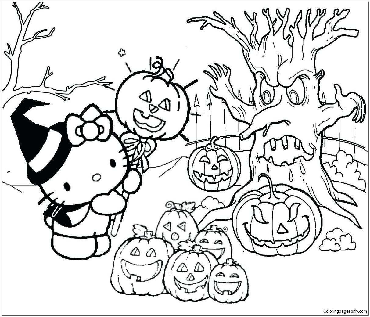 Hello Kitty Witch Coloring Page