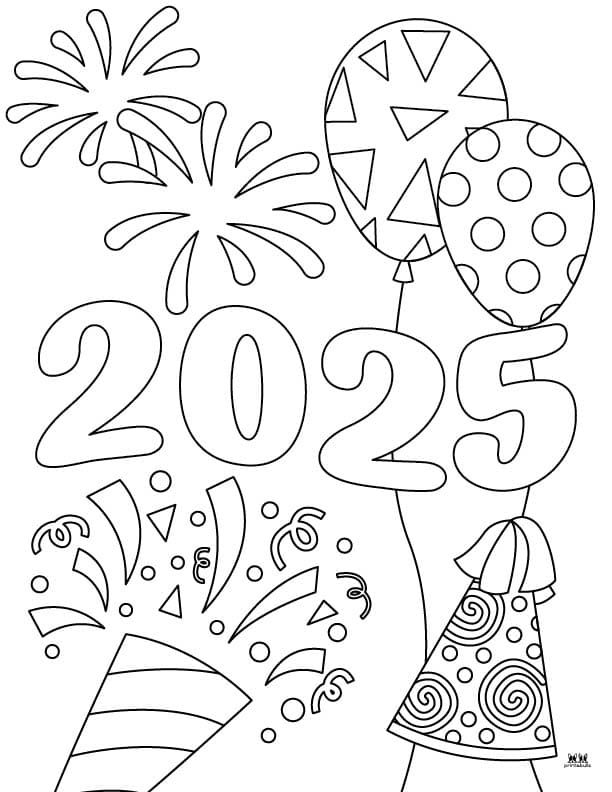 New Year Coloring Pages Balloons And Streamers For Kids