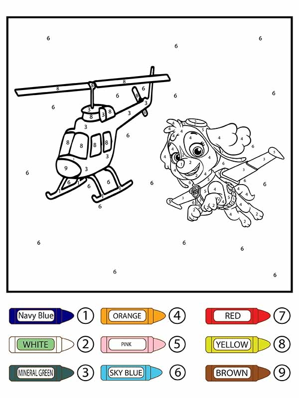 Paw Patrol Skye Flying And Helicopter Color By Number Coloring Page Paw Patrol Skye Flying And Helicopter Color By Number Coloring Page