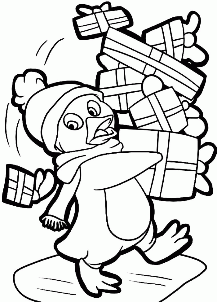 Penguin With Christmas Gifts Coloring Pages Christmas Coloring Penguin With Christmas Gifts Coloring Pages Christmas Coloring