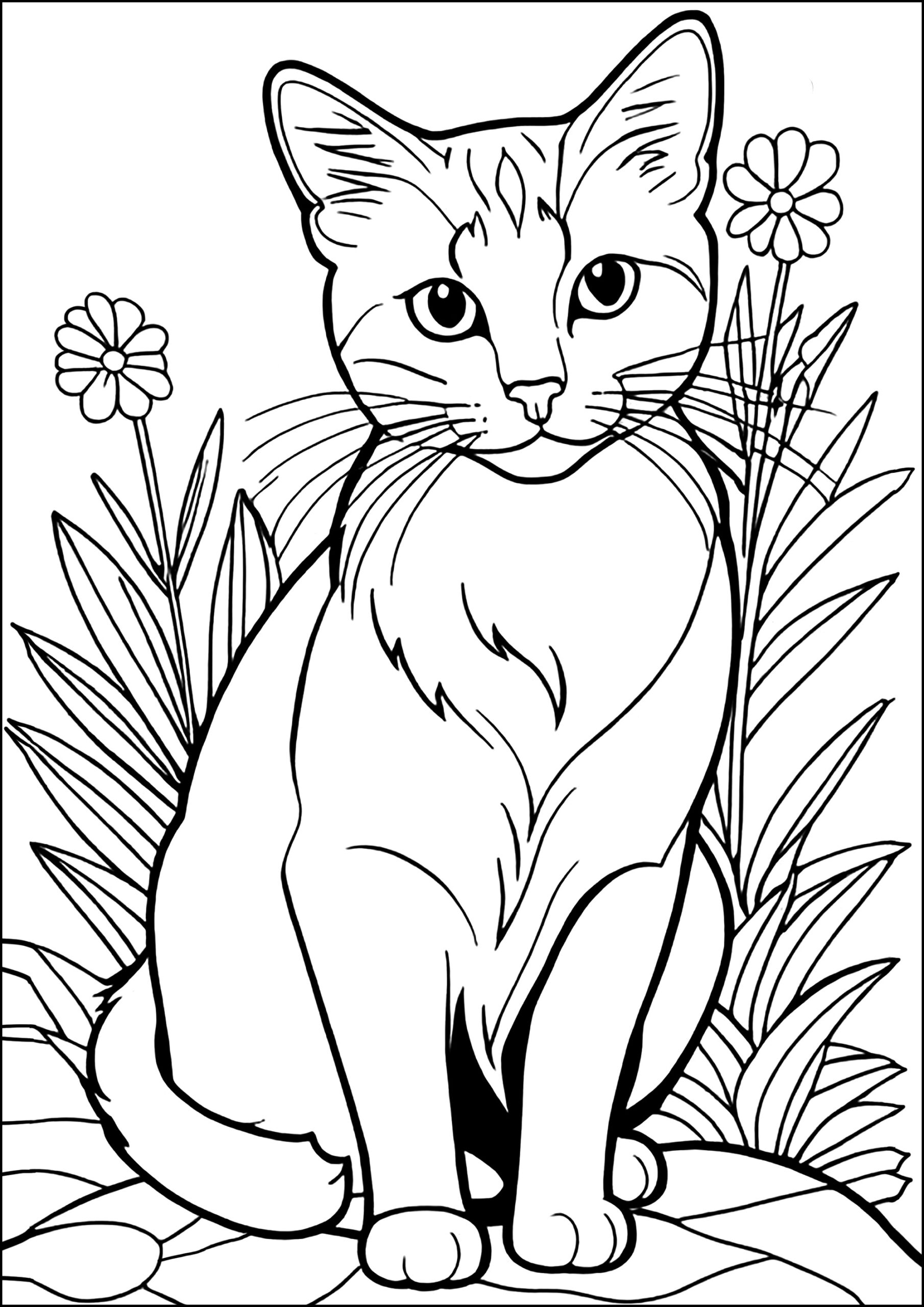 Pretty Cat And Flowers Cats Kids Coloring Pages Pretty Cat And Flowers Cats Kids Coloring Pages