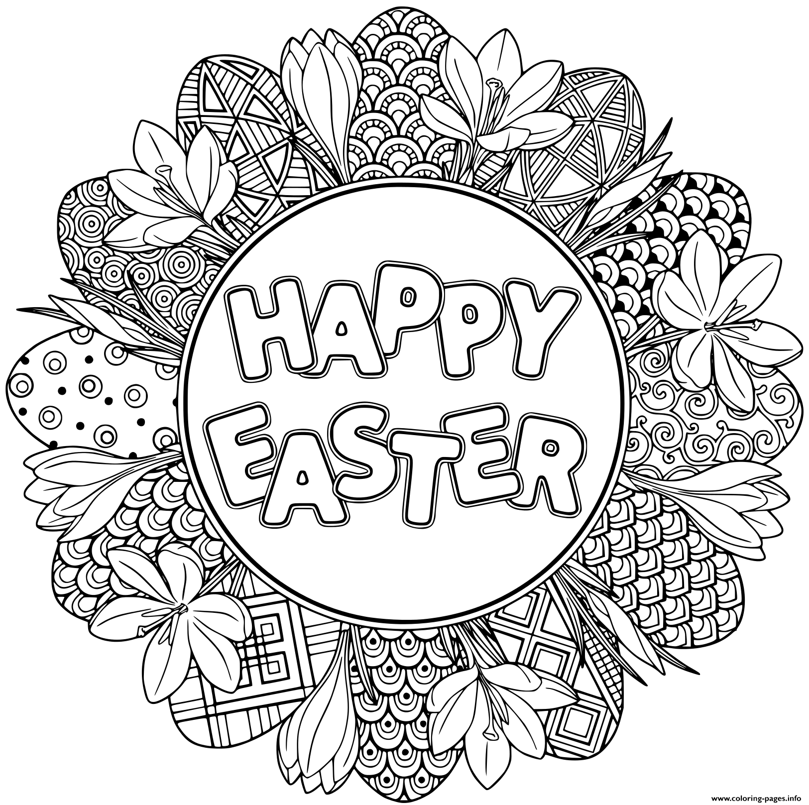 Print Happy Easter Easter Mandala Coloring Pages Easter Coloring Sheets