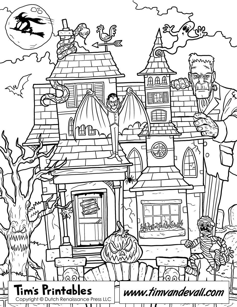 Printable Haunted House Coloring Page Printable Haunted House Coloring Page