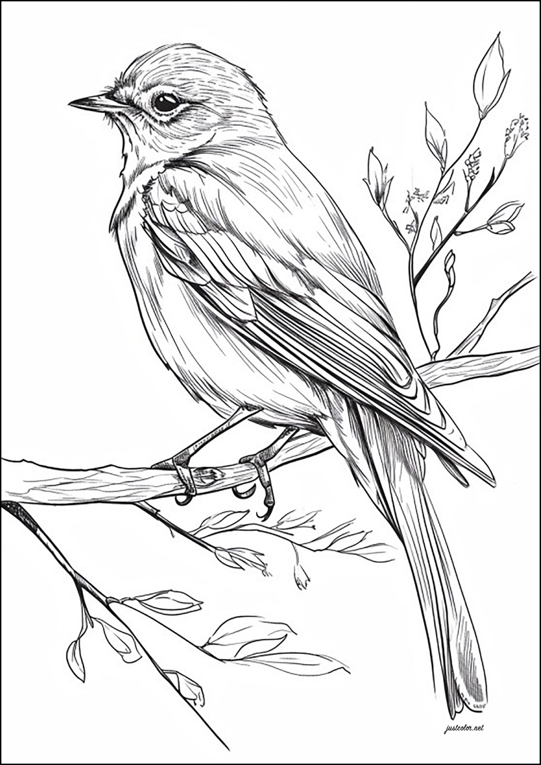 Realistic Drawing Of A Bird On A Branch Bird Coloring Pages For Adults