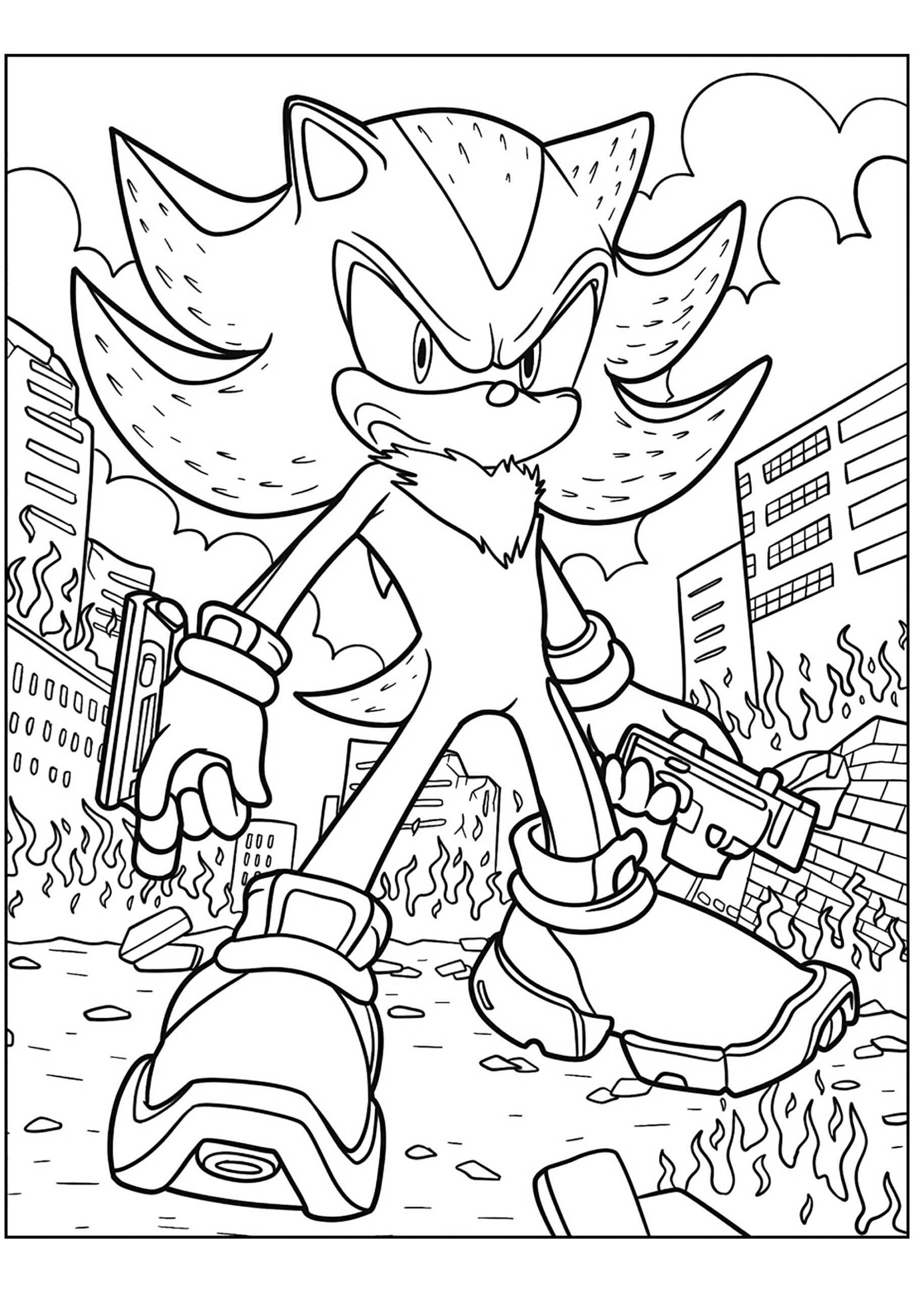 Shadow The Hedgehog In A City Sonic Coloring Pages