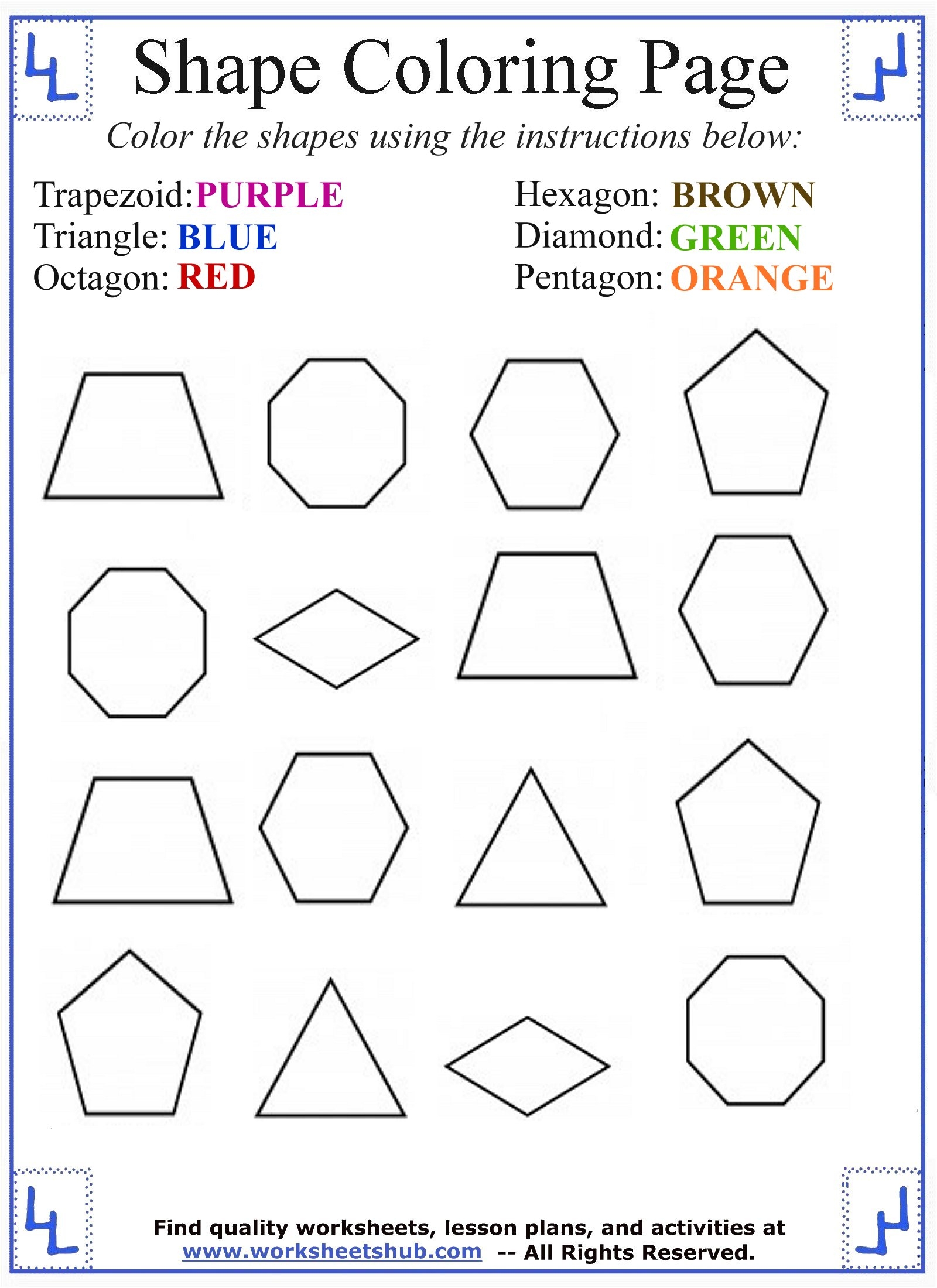 Shape Coloring Pages ShapesWorksheets