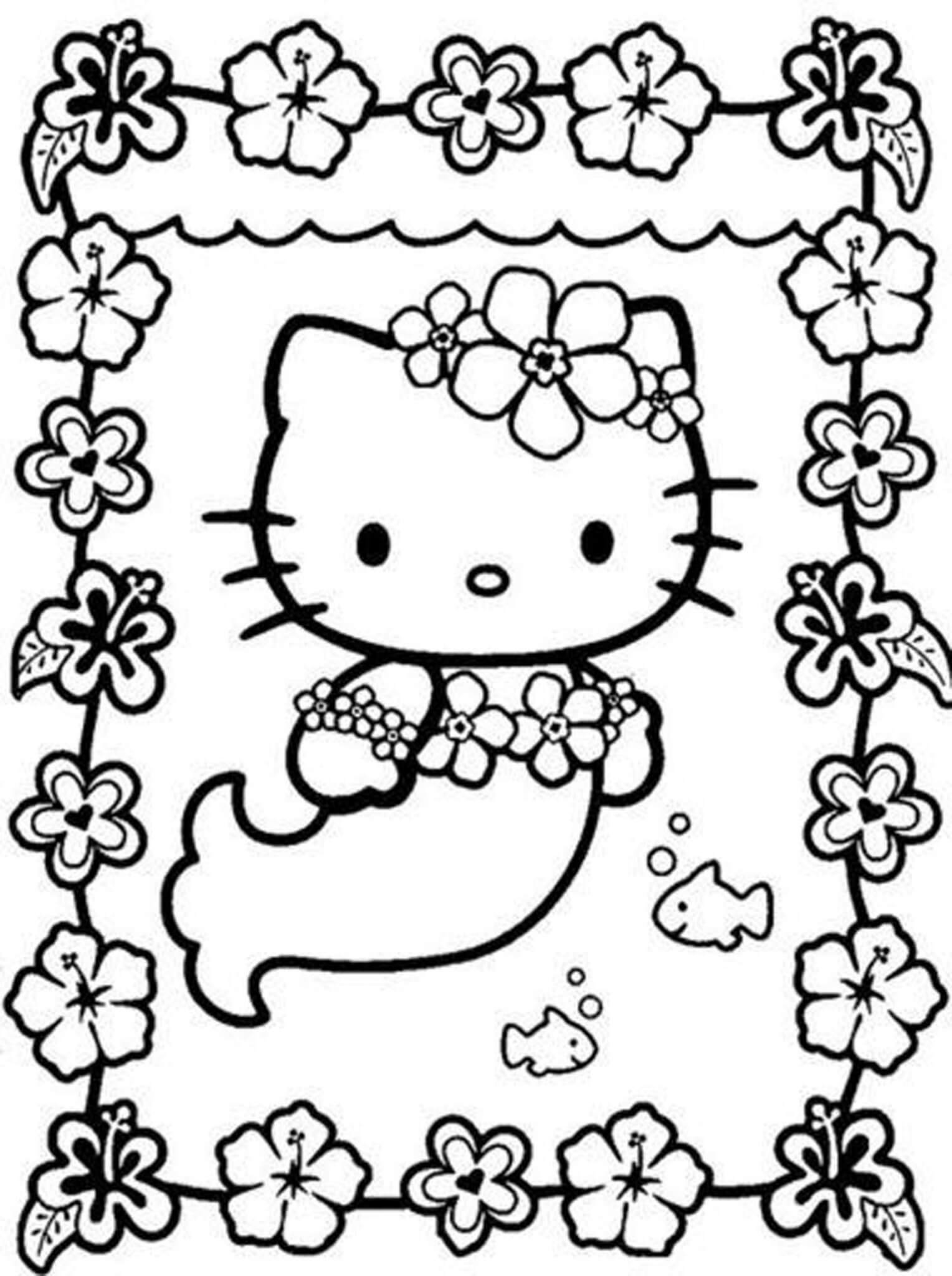Sirena Hello Kitty Con Flores Para Colorear Imprimir E Dibujar Sirena Hello Kitty Con Flores Para Colorear Imprimir E Dibujar