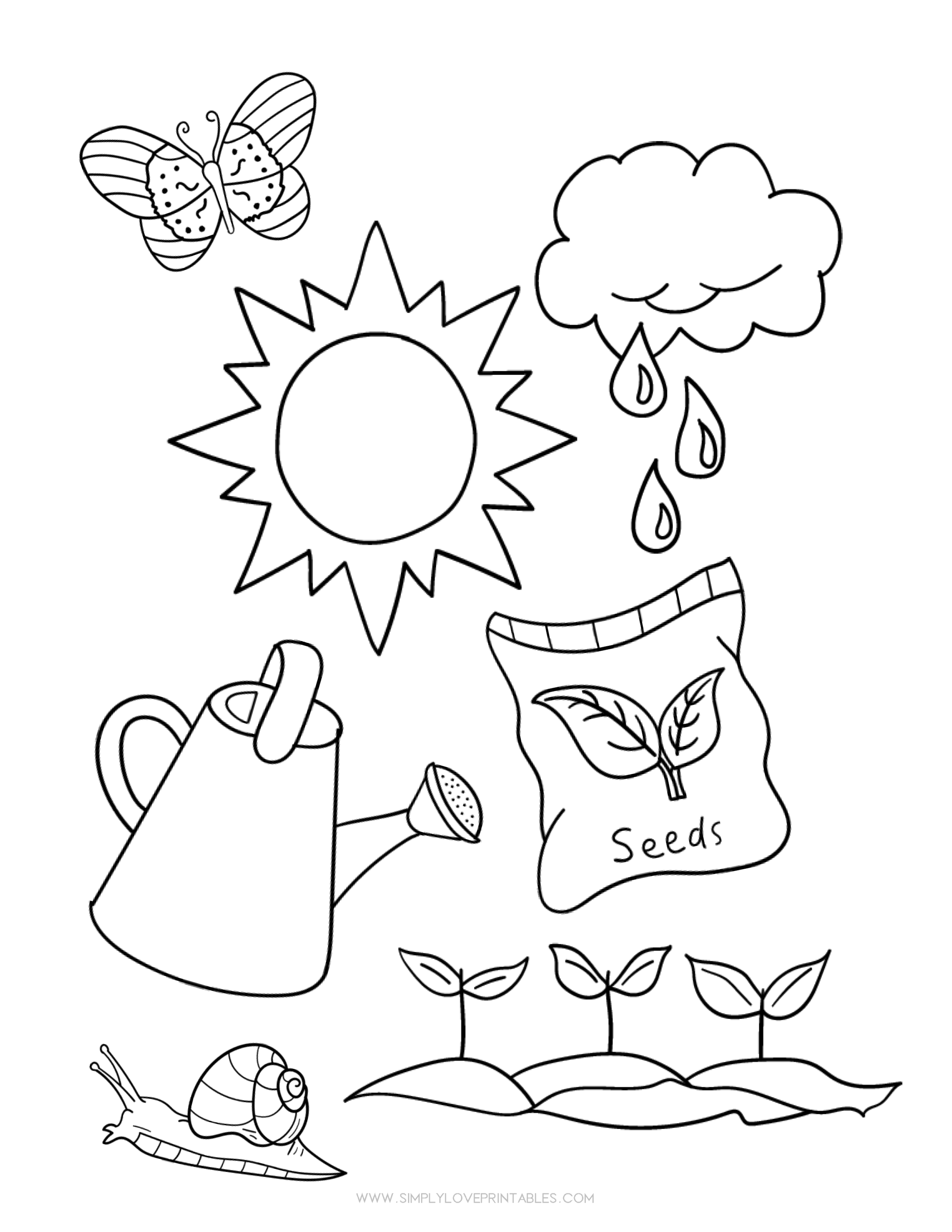 Spring Coloring Pages Gnome With Butterflies