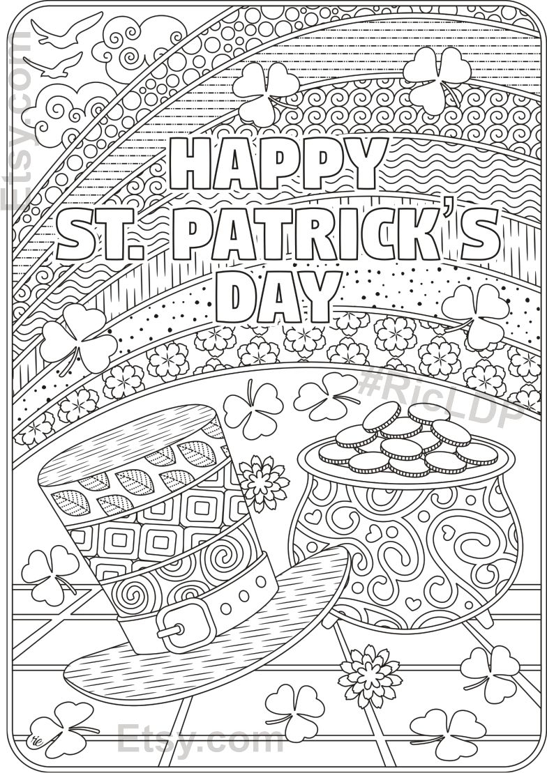 St Patricks Day Coloring Pages Flowers And Clover Leaves Rainbow Pot Of St Patricks Day Coloring Pages Flowers And Clover Leaves Rainbow Pot Of