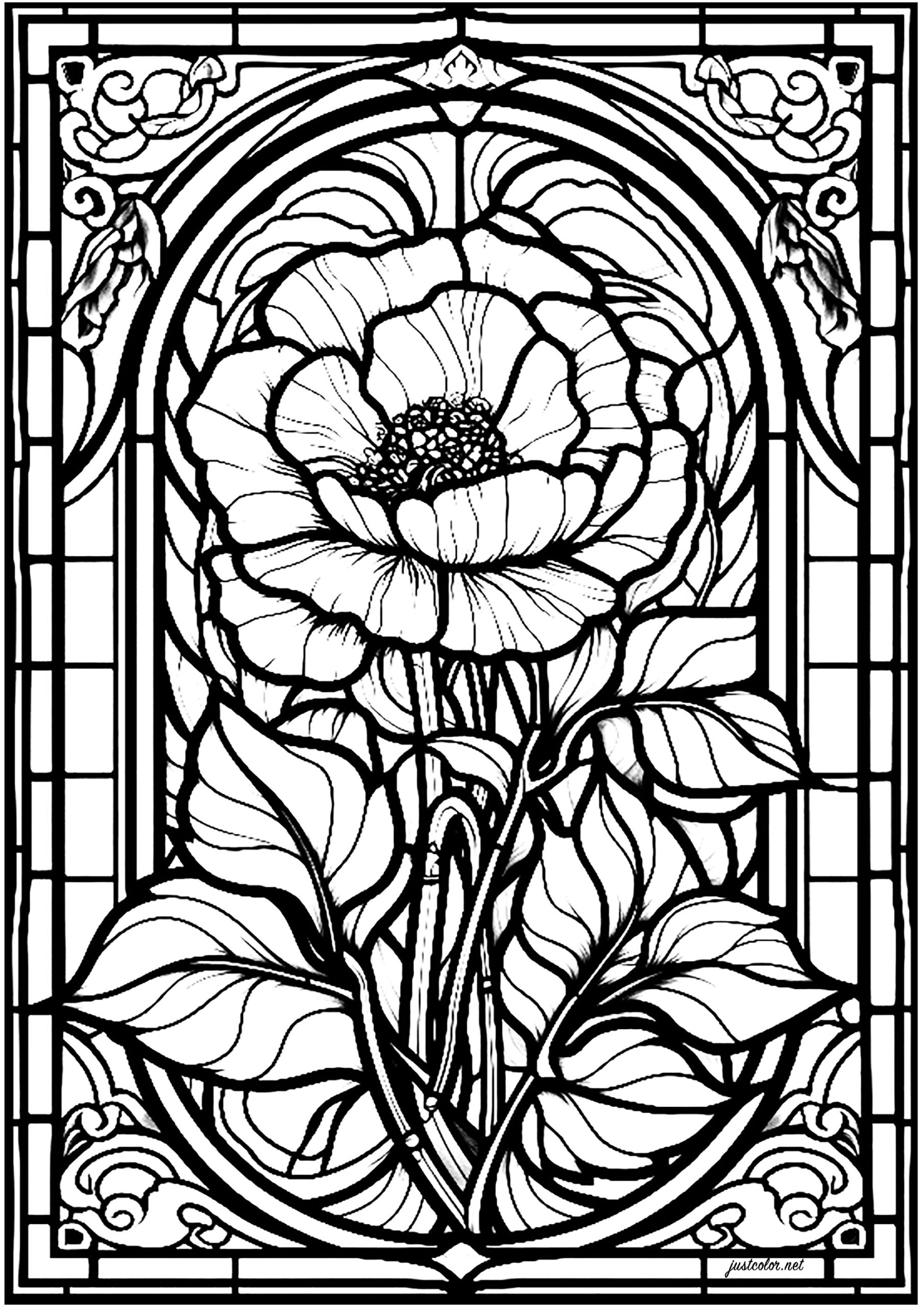 Stained Glass Flower 2 Stained Glass Coloring Pages For Adults Stained Glass Flower 2 Stained Glass Coloring Pages For Adults