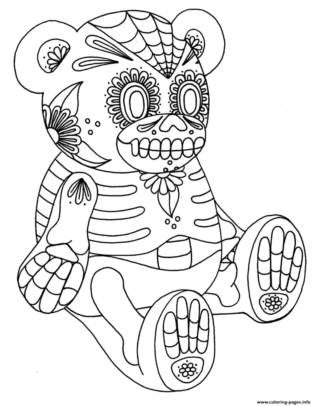 Sugar Skull Bear 2 Calavera Coloring Page Printable Sugar Skull Bear 2 Calavera Coloring Page Printable