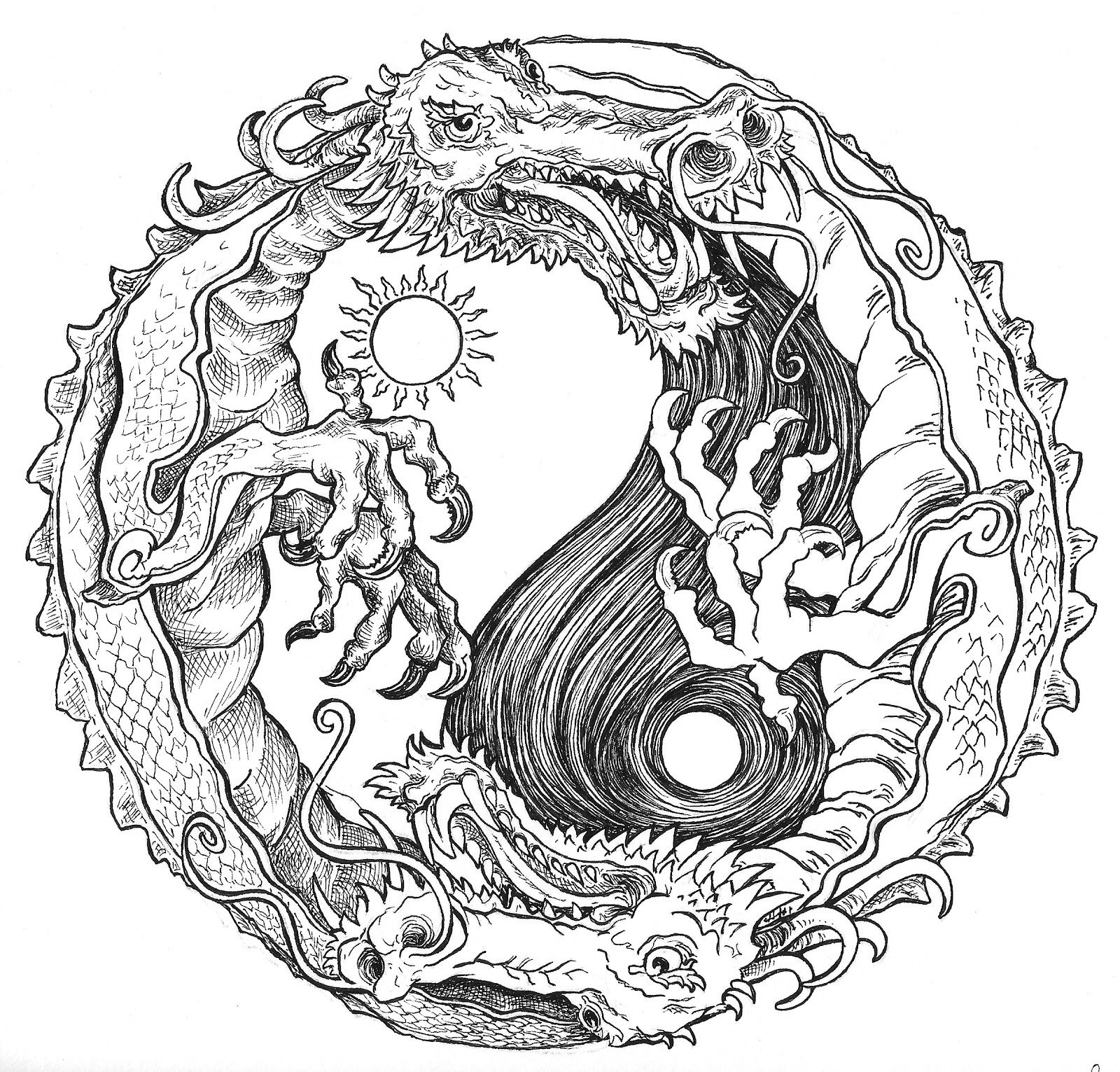 Sun And Moon Dragon Yin Yang Coloring Pages Colouring Adult Detailed Sun And Moon Dragon Yin Yang Coloring Pages Colouring Adult Detailed