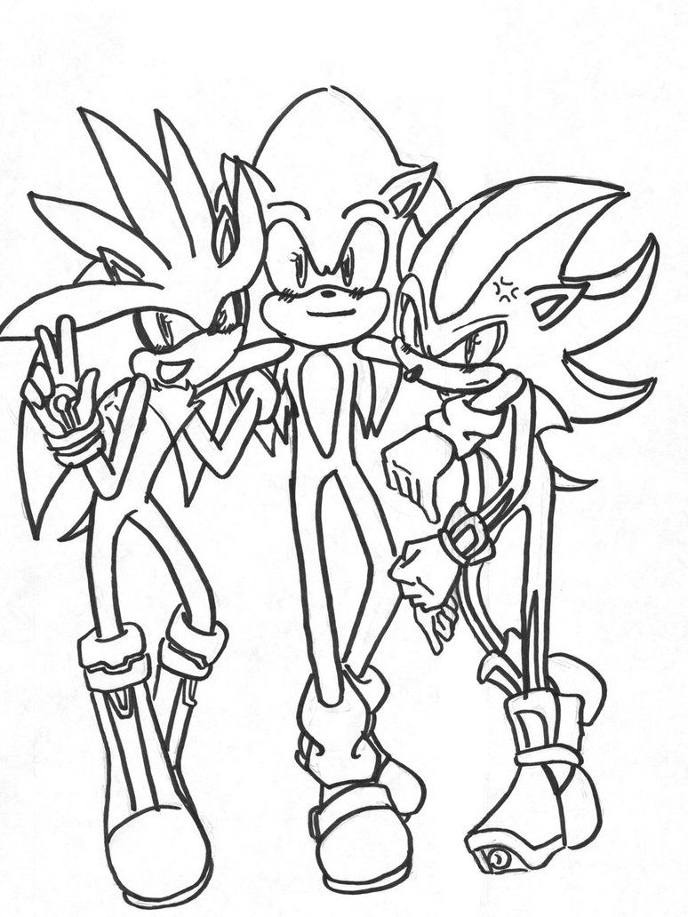 Super Sonic And Super Shadow And Super Silver Coloring Pages Coloring